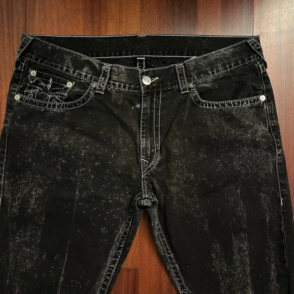 True Religion Jeans Men 40 Black Ricky Flap World Tour Straight Baggy 42x29 Y2k